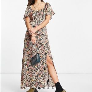 TopShop satin ruched sweetheart midi dress